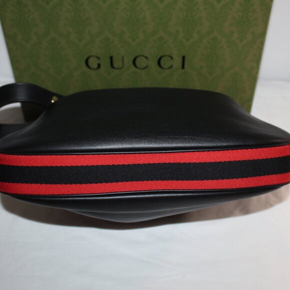 NWT Gucci GG Aria Calfskin Web 2 strap Attache Shoulder Bag Black 702823 - Picture 8 of 14